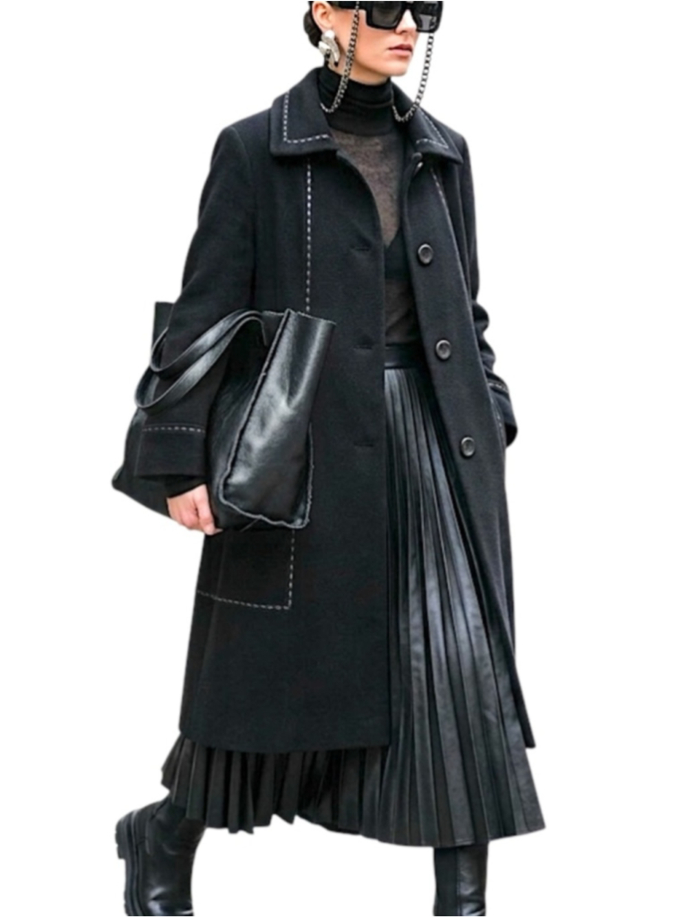 VTG 90s Me-Jay Montreal cashmere blend black minimalist a-line midi overcoat 12